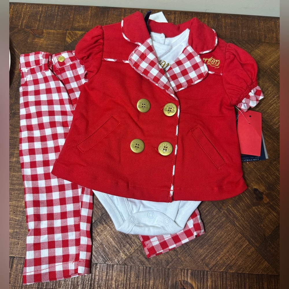 NWT Dereon by Beyonce 0-6‎ months Outfit, Three Piece Set, Red White